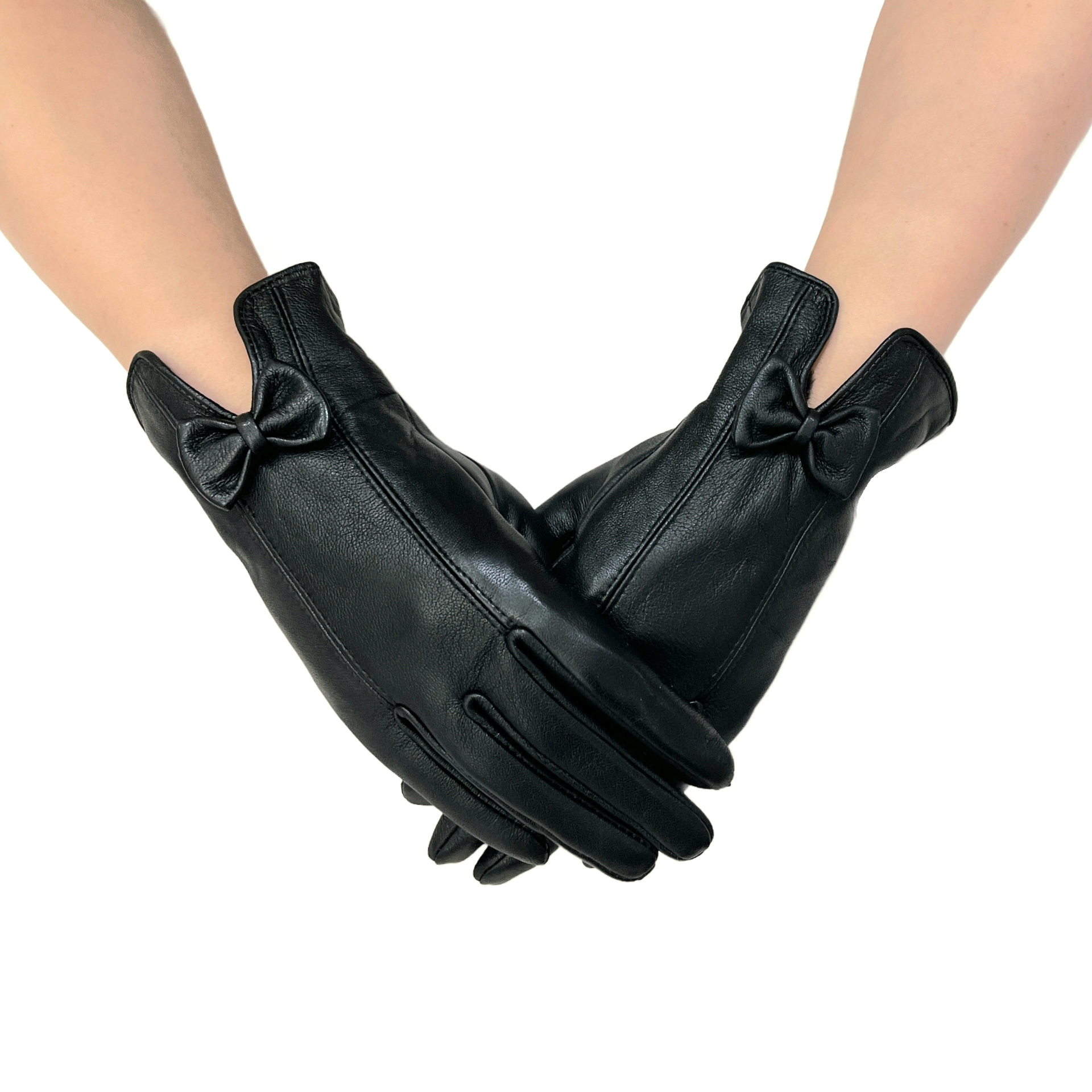 دستکش چرم طبیعی زنانه پاپیون