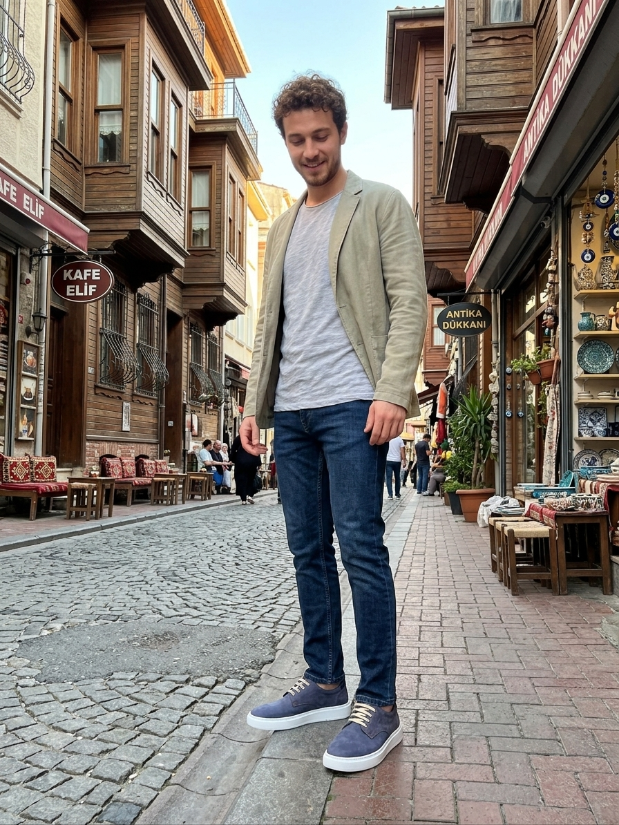 کفش اسپرت مردانه چرم طبیعی آبی